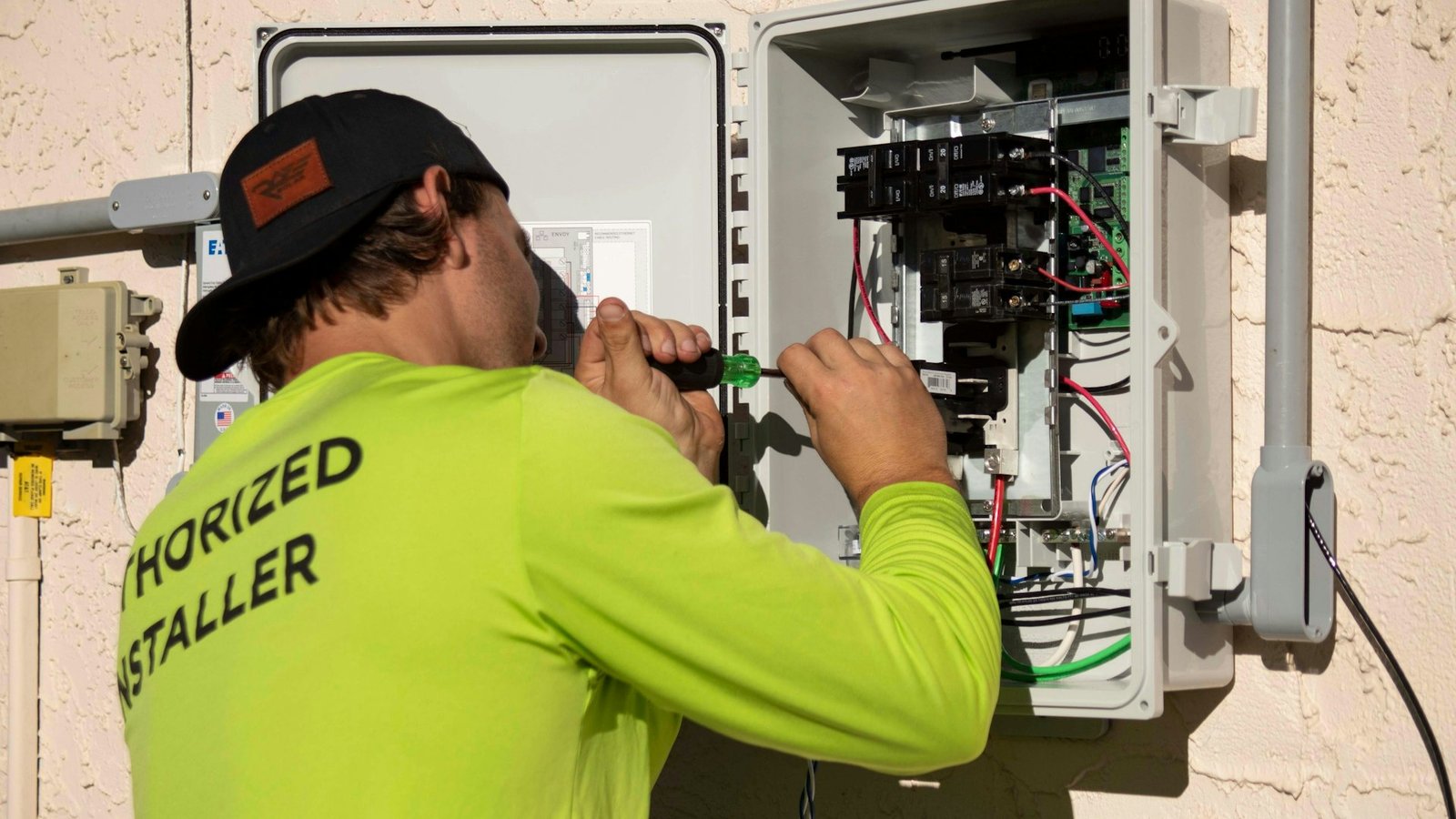 Électricien intervenant sur un tableau électrique
